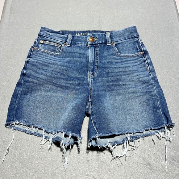 American Eagle Outfitters Pants - American Eagle Curvy Midi The Dream Short Medium Wash Raw Hem Denim Shorts 8